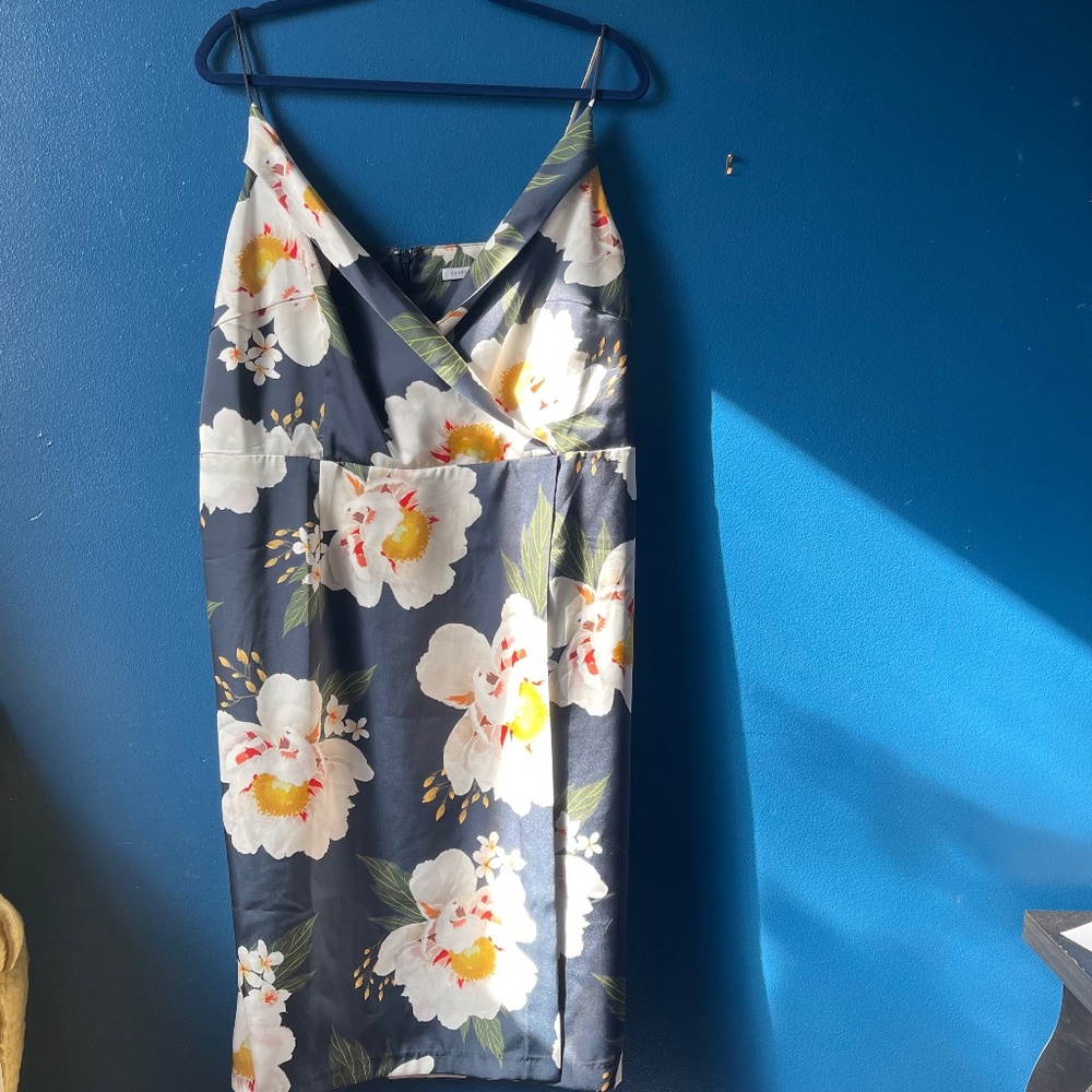 Satin Floral A-line dress Faux wrap style